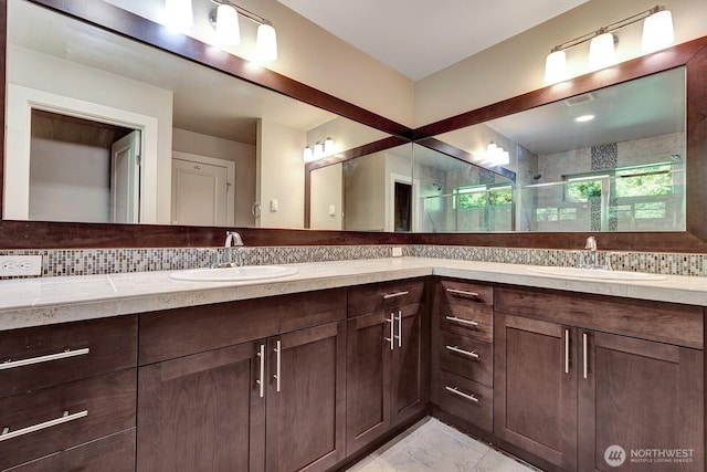 8400 130th Pl SE Unit B103, Newcastle, WA 98056 - bathroom with double vanity, a stall shower, and tile patterned flooring