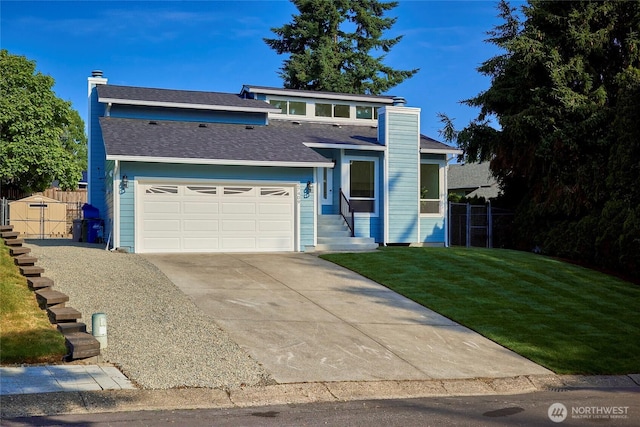 27409 146th Ave SE, Kent, WA 98042 - view of front of house with a chimney, concrete driveway, and a garage