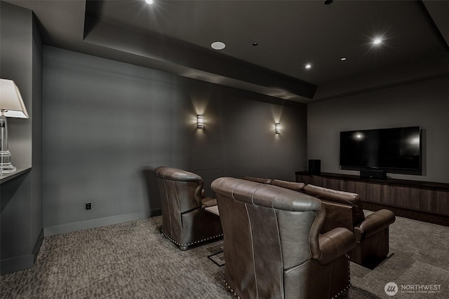 8440 Benotho Pl, Mercer Island, WA 98040 - cinema with a tray ceiling, carpet floors, and recessed lighting