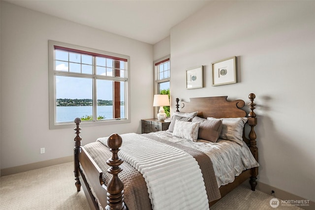 8440 Benotho Pl, Mercer Island, WA 98040 - carpeted bedroom with baseboards and a water view