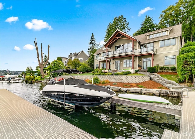 8440 Benotho Pl, Mercer Island, WA 98040 - dock with a balcony, a water view, and boat lift