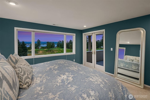 7761 Lakemont Dr NE, Seattle, WA 98115 - bedroom featuring access to outside, carpet flooring, and recessed lighting