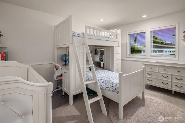 7761 Lakemont Dr NE, Seattle, WA 98115 - bedroom with a wainscoted wall, carpet flooring, and recessed lighting