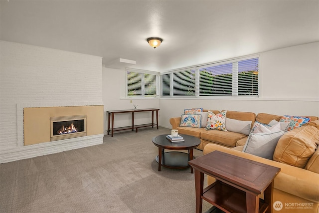 7761 Lakemont Dr NE, Seattle, WA 98115 - carpeted living area featuring a lit fireplace