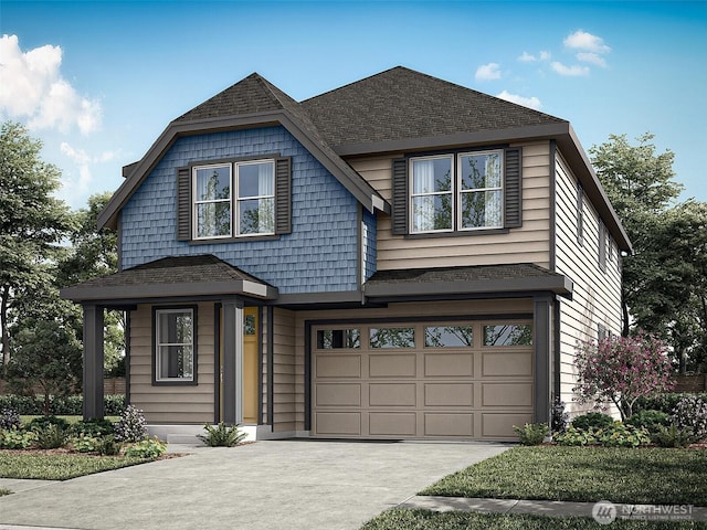 12429 SE 256th Pl Unit 3, Kent, WA 98030 - view of front of house with driveway, an attached garage, and roof with shingles