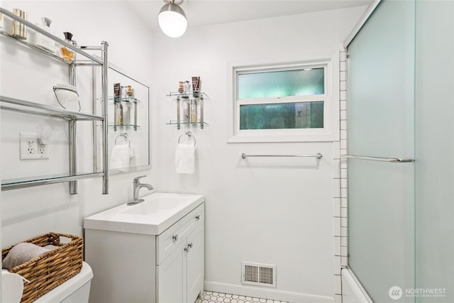 5325 Monta Vista Dr E, Edgewood, WA 98372 - full bathroom featuring vanity, enclosed tub / shower combo, and tile patterned flooring