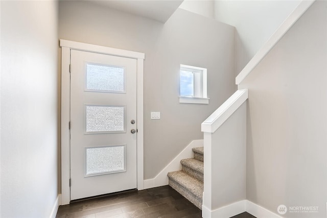 411 205th St SW Unit A, Lynnwood, WA 98036 - foyer with dark wood-type flooring and stairs
