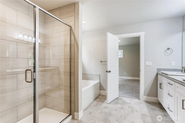 411 205th St SW Unit A, Lynnwood, WA 98036 - full bath with vanity, a garden tub, and a shower stall
