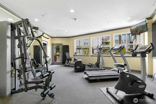 225 Logan Ave S Unit B355, Renton, WA 98057 - gym with recessed lighting, plenty of natural light, and ornamental molding