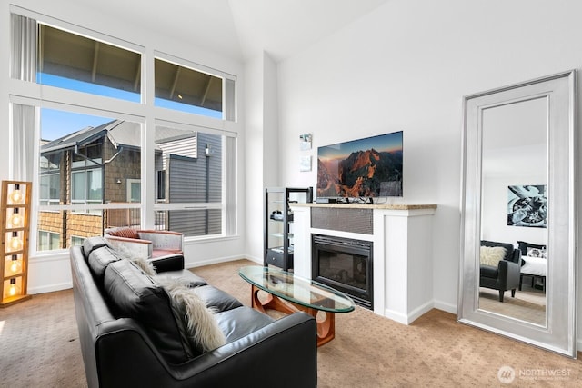 225 Logan Ave S Unit B355, Renton, WA 98057 - carpeted living area with a glass covered fireplace and baseboards