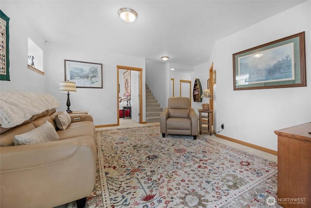17356 Red Hawk Ct, Mount Vernon, WA 98274 - living room featuring carpet and stairs