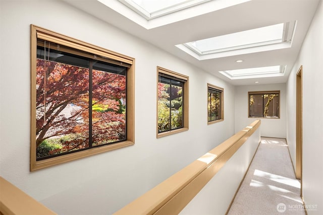 6160 W Mercer Way, Mercer Island, WA 98040 - hallway featuring a skylight and carpet