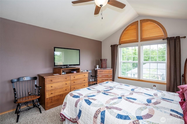 2003 88th Ave W, University Place, WA 98466 - bedroom featuring vaulted ceiling, carpet, and ceiling fan