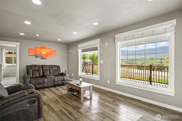 2440 Rock Island Rd, East Wenatchee, WA 98802 - living room featuring wood finished floors, recessed lighting, and a textured ceiling