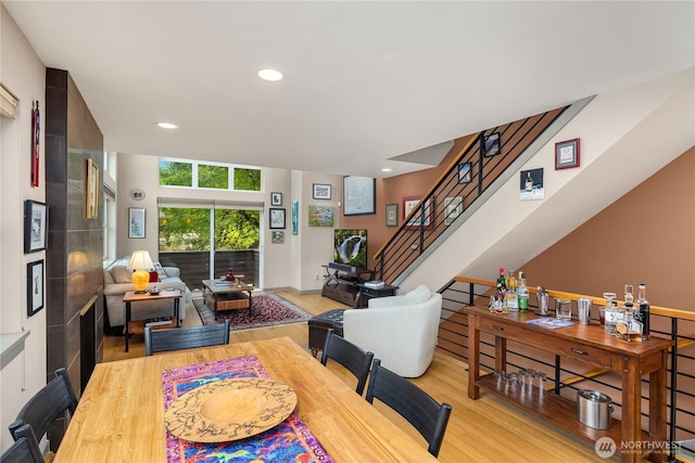 537A Martin Luther King Jr Way S, Seattle, WA 98144 - dining area featuring wood finished floors, recessed lighting, and stairway