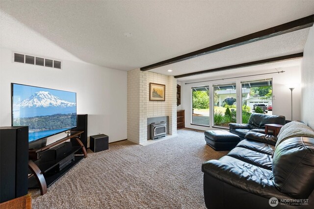 13222 76th Avenue Ct E, Puyallup, WA 98373 - living area featuring carpet flooring, beamed ceiling, and a textured ceiling