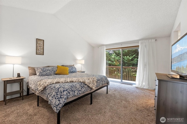 13222 76th Avenue Ct E, Puyallup, WA 98373 - carpeted bedroom with access to outside, vaulted ceiling, and a textured ceiling