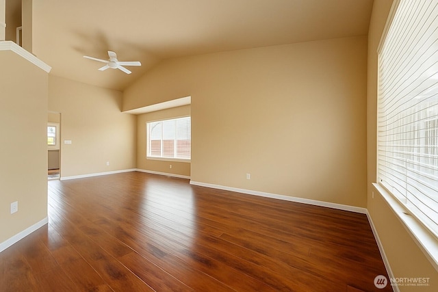 20211 85th Avenue Ct E, Spanaway, WA 98387 - unfurnished room with ceiling fan, dark wood-style flooring, and vaulted ceiling