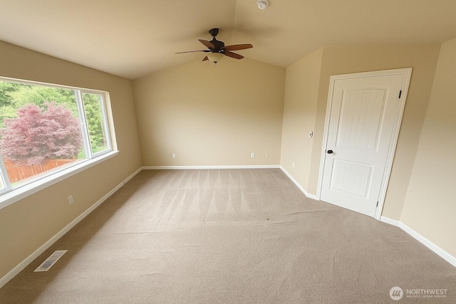 20211 85th Avenue Ct E, Spanaway, WA 98387 - empty room featuring ceiling fan, light carpet, and lofted ceiling