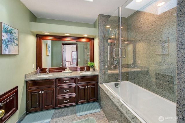 21031 49th Ave SE, Bothell, WA 98021 - bathroom featuring double vanity, recessed lighting, and tiled shower / bath combo
