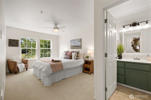 10307 140th Street Ct E Unit 3, Puyallup, WA 98374 - bedroom featuring light carpet, a ceiling fan, and ensuite bathroom