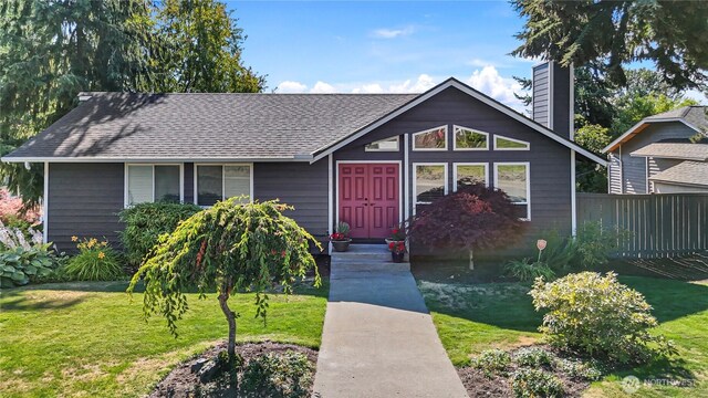 32867 42nd Pl SW, Federal Way, WA 98023 - view of front of home featuring a front lawn, a chimney, and a shingled roof