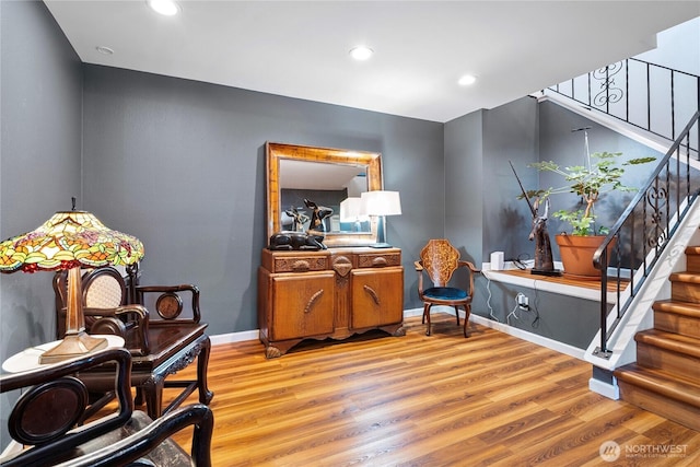 32867 42nd Pl SW, Federal Way, WA 98023 - sitting room with light wood-style floors, stairs, and recessed lighting
