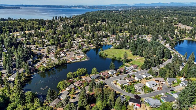 32867 42nd Pl SW, Federal Way, WA 98023 - aerial overview of property's location with a water and mountain view and nearby suburban area