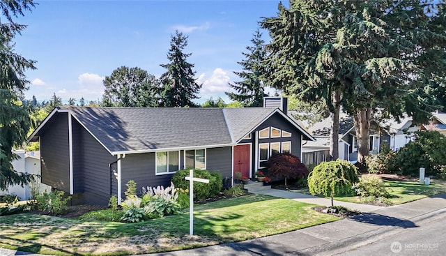 32867 42nd Pl SW, Federal Way, WA 98023 - view of front of home featuring a chimney, a front yard, and roof with shingles