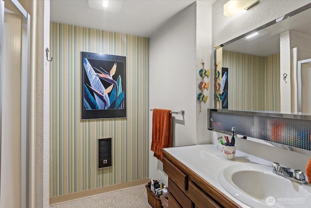 1125 Vista Pl, Edmonds, WA 98020 - bathroom with wallpapered walls and vanity