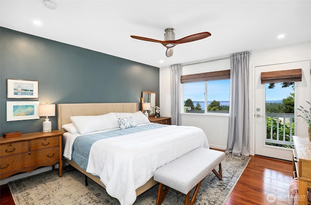 1871 Hillside Dr NE, Tacoma, WA 98422 - bedroom featuring access to exterior, wood finished floors, recessed lighting, and a ceiling fan