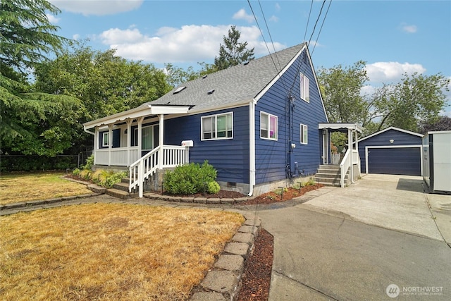 6817 S D St, Tacoma, WA 98408 - view of front facade featuring an outbuilding, a garage, a front lawn, driveway, and a shingled roof