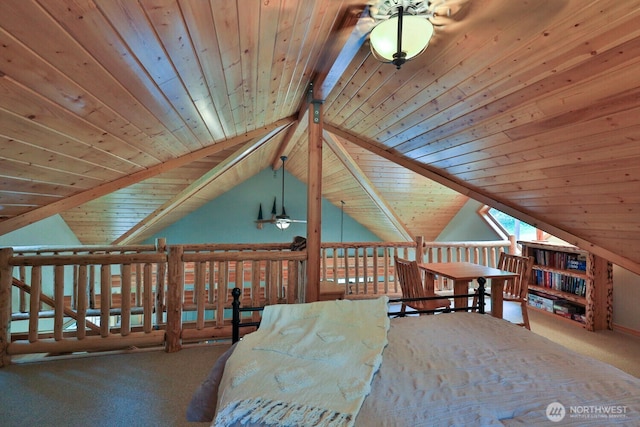 7905 Mountain Home Rd, Leavenworth, WA 98826 - bedroom with wooden ceiling and carpet flooring