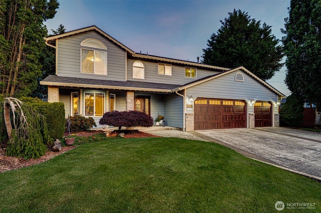 1732 NW 29th Cir, Camas, WA 98607 - traditional-style home with an attached garage, concrete driveway, a front yard, a porch, and brick siding