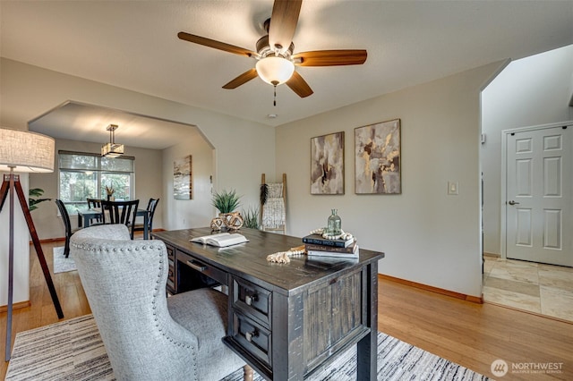 1732 NW 29th Cir, Camas, WA 98607 - office featuring light wood finished floors, a ceiling fan, and arched walkways