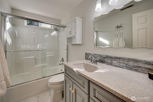 1732 NW 29th Cir, Camas, WA 98607 - full bathroom with vanity, shower / bath combination with glass door, and marble look tile flooring