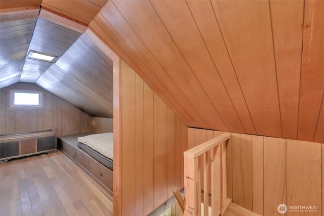 12319 744th Ave NE, Skykomish, WA 98288 - additional living space with a sauna, vaulted ceiling, wood finished floors, wooden walls, and wooden ceiling