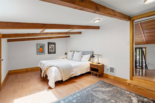 3555 S Holmes View Dr, Langley, WA 98260 - bedroom with hardwood / wood-style floors, heating unit, and a skylight