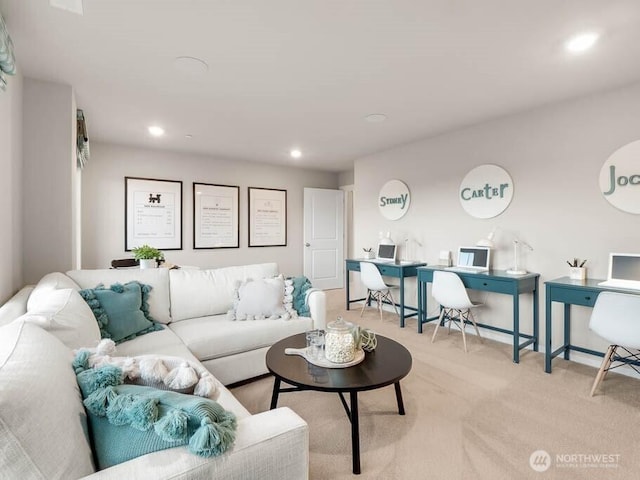 11433 SE 84th St Unit 41, Newcastle, WA 98056 - living area featuring an office area, light carpet, and recessed lighting