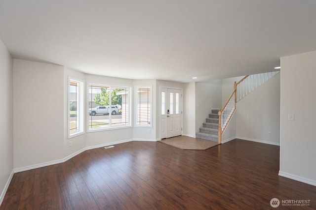 510 Trout Ave NE, Moses Lake, WA 98837 - foyer entrance featuring stairway, wood finished floors, and recessed lighting