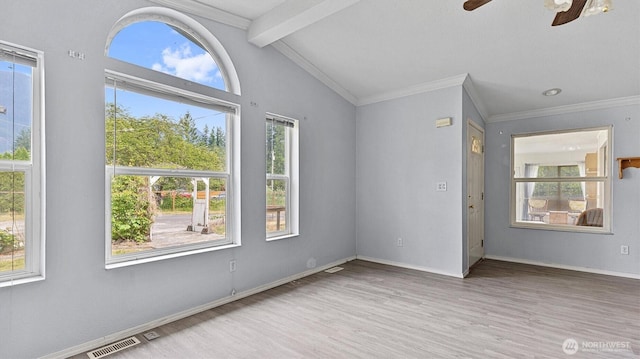 41427 Mountain View Pl E, Gold Bar, WA 98251 - empty room featuring wood finished floors, a ceiling fan, and ornamental molding