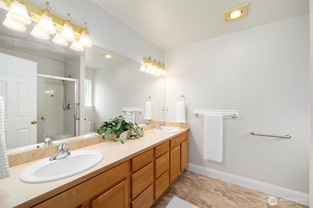 2108 S 18th St, Mount Vernon, WA 98274 - bathroom featuring a shower with door and double vanity
