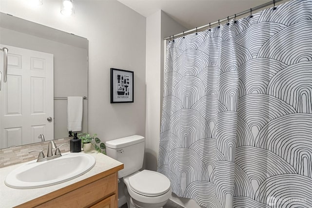 2733 Teal Lake Rd, Port Ludlow, WA 98365 - bathroom featuring vanity, tasteful backsplash, and a shower with curtain