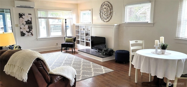 2014 Sumner Ave, Hoquiam, WA 98550 - living room featuring a wall mounted air conditioner and dark wood-style flooring
