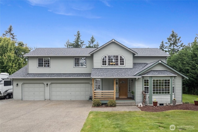 5207 170th St E, Tacoma, WA 98446 - traditional-style home with a porch, a shingled roof, a garage, and concrete driveway