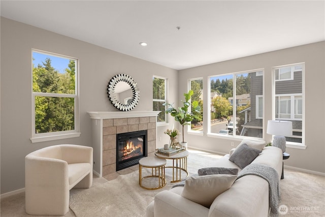 16107 NE 90th Way Unit 3304, Redmond, WA 98052 - living room featuring carpet, a fireplace, and recessed lighting