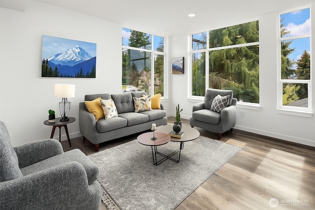 16547 NE 92nd Pl Unit 6A, Redmond, WA 98052 - living room with wood finished floors, recessed lighting, and a wall of windows