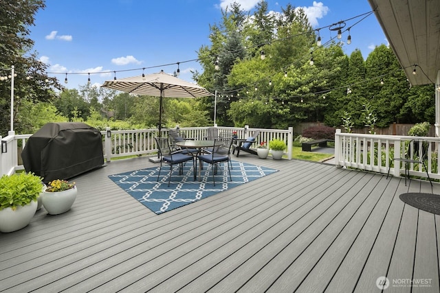 21227 SE 29th St, Sammamish, WA 98075 - wooden terrace with a grill and outdoor dining space