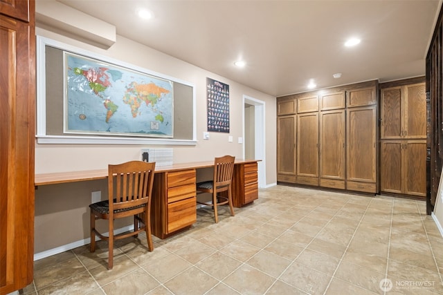 14531 262nd Ave SE, Issaquah, WA 98027 - office area with built in desk, recessed lighting, and light tile patterned floors