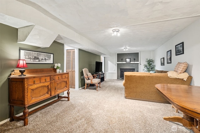 14531 262nd Ave SE, Issaquah, WA 98027 - carpeted living area with a fireplace and baseboards